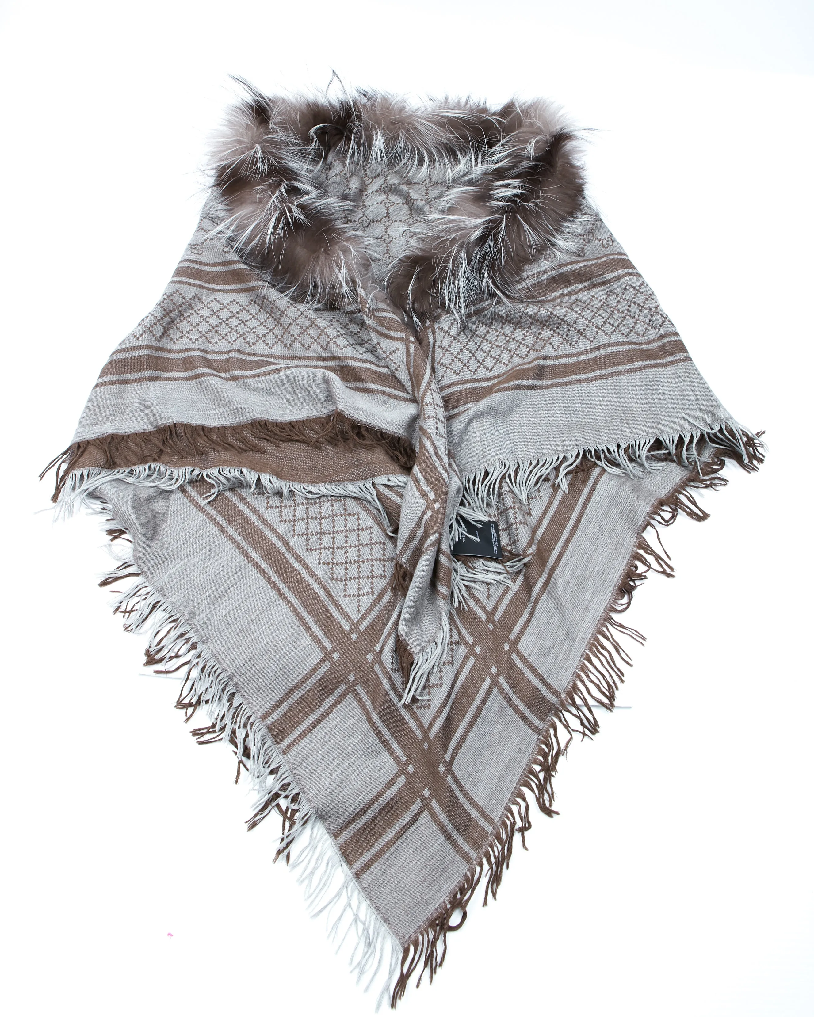 Gucci Brown Diamante Fox Fur Shawl - OS