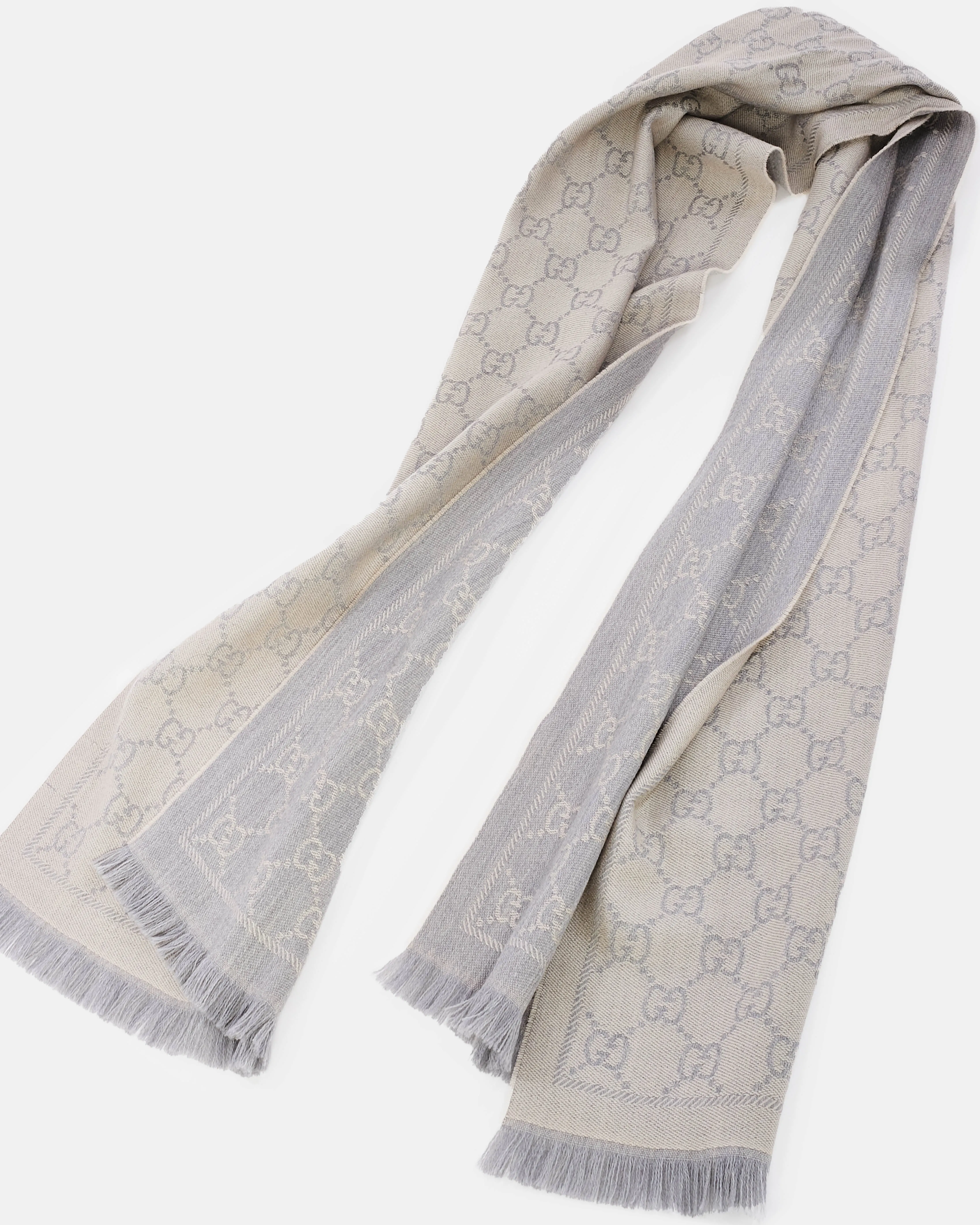 Gucci Grey GG Jacquard Monogram Reversible Wool Scarf