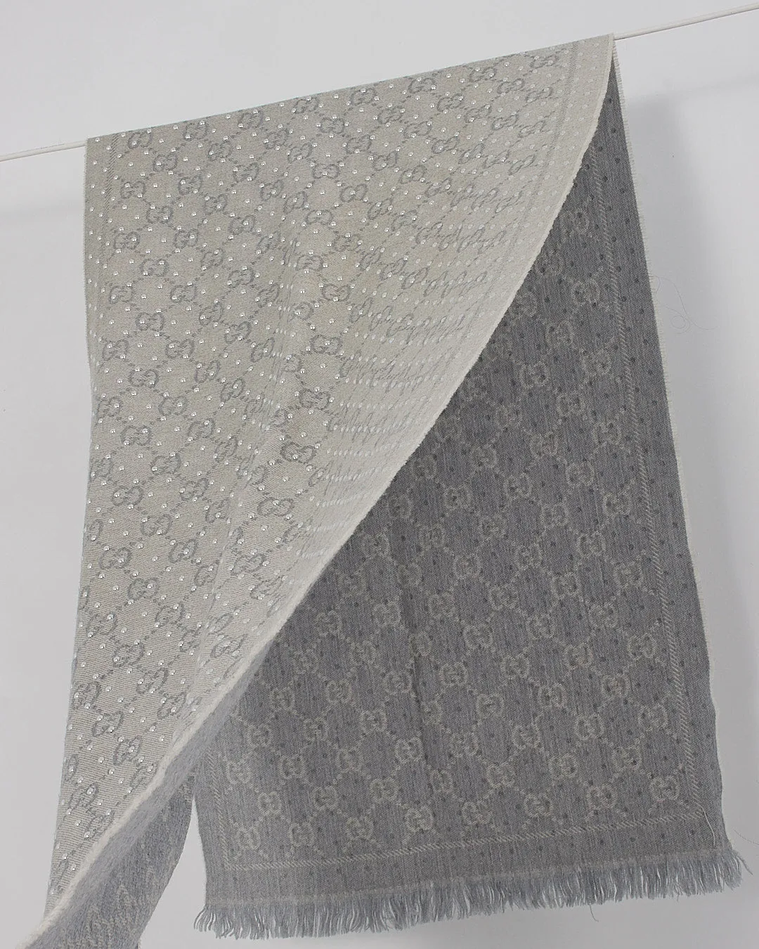 Gucci Grey Monogram Studded Wool Scarf