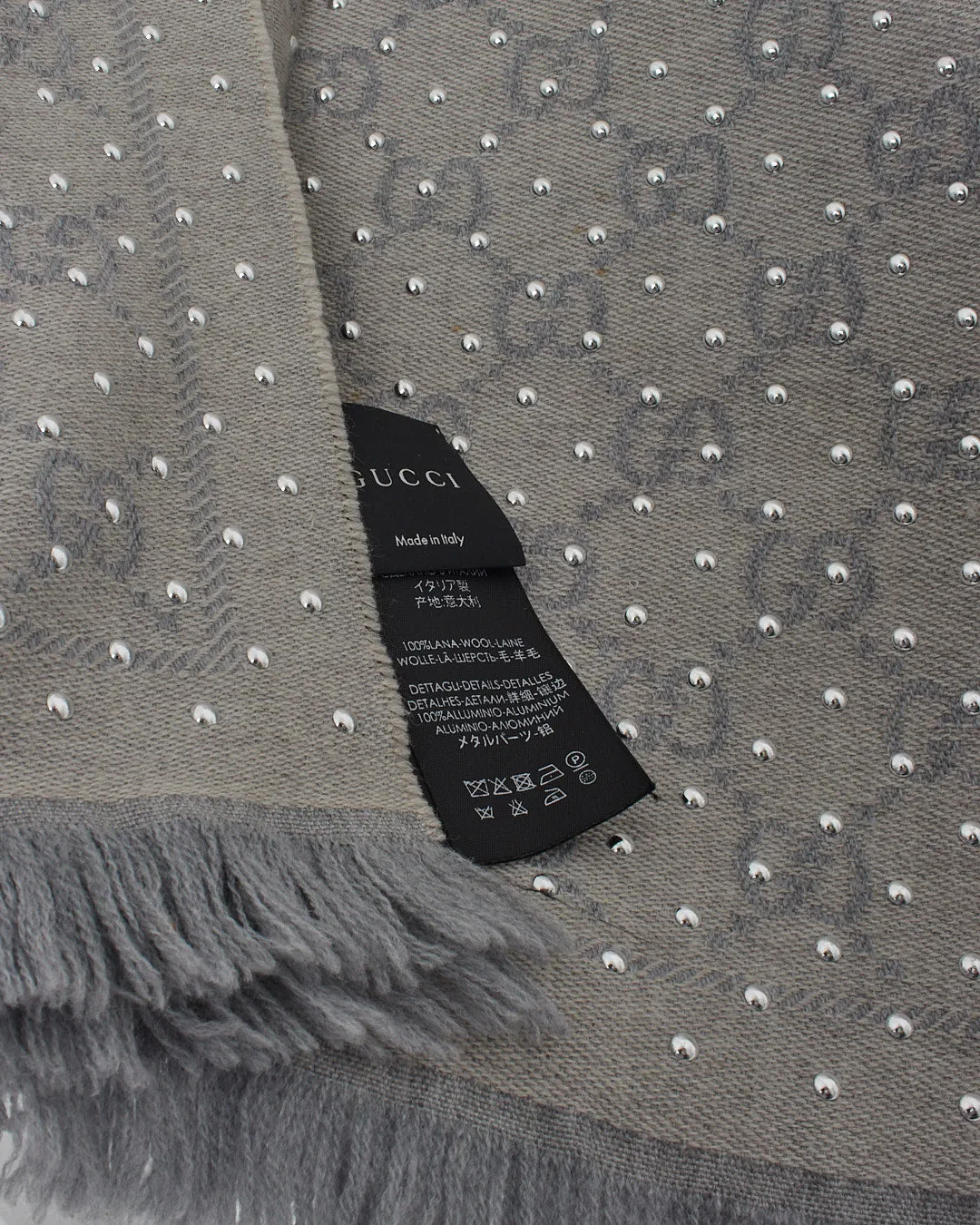 Gucci Grey Monogram Studded Wool Scarf