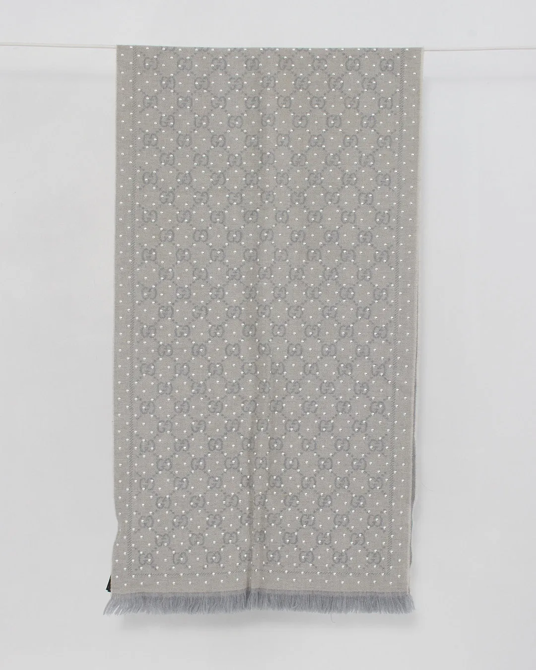 Gucci Grey Monogram Studded Wool Scarf