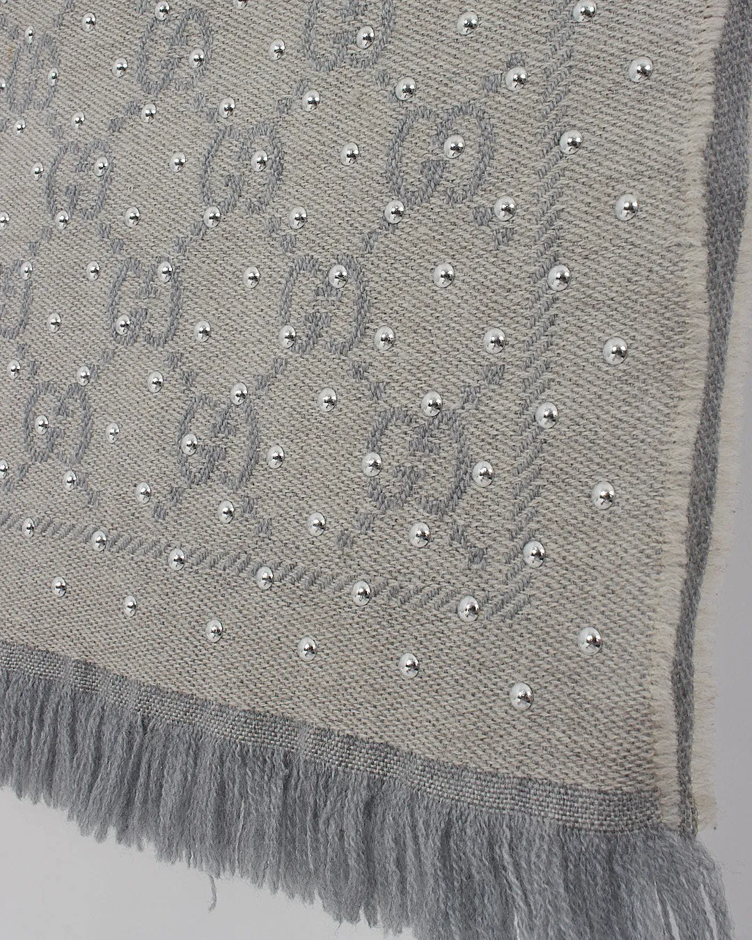 Gucci Grey Monogram Studded Wool Scarf