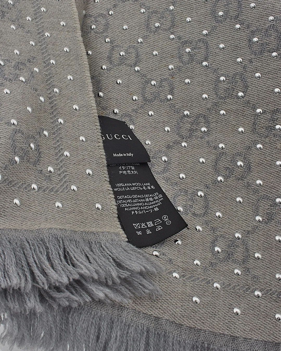 Gucci Grey Monogram Studded Wool Scarf