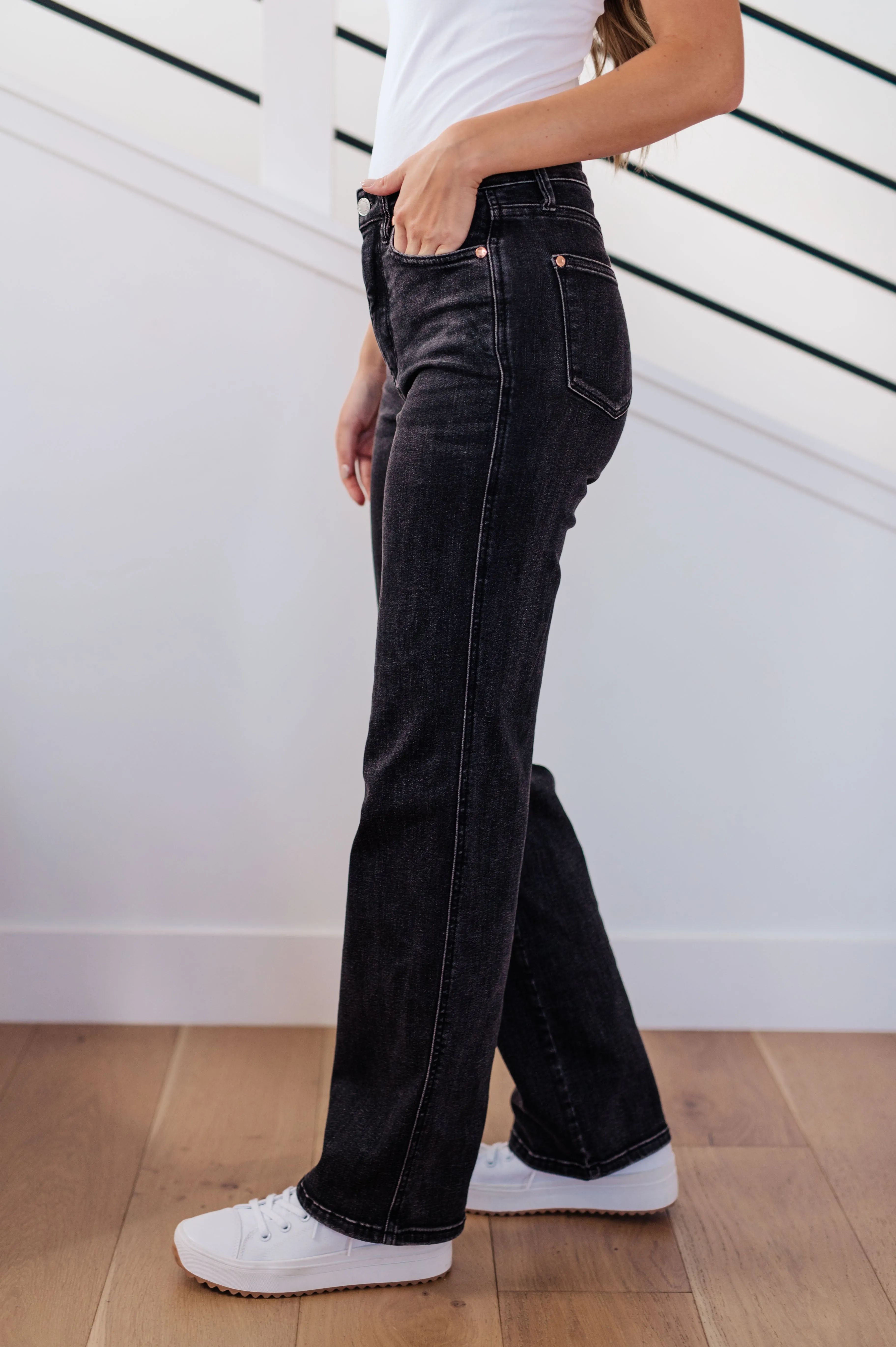 Hazel Blues® |  Joan High Rise Control Top Straight Jeans in Washed Black