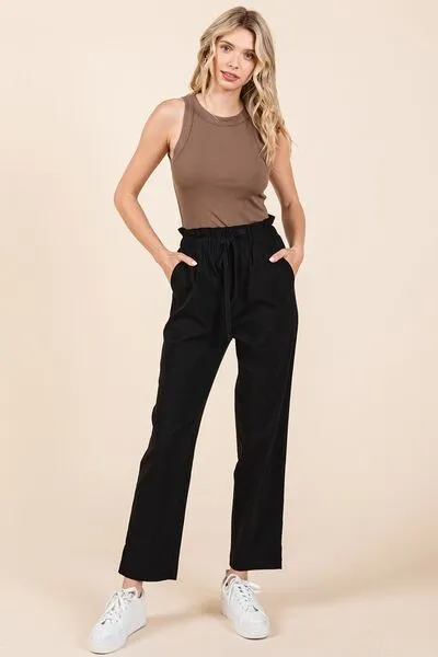 Hazel Blues® |  Mittoshop Paperbag Waist Tapered Straight Pants