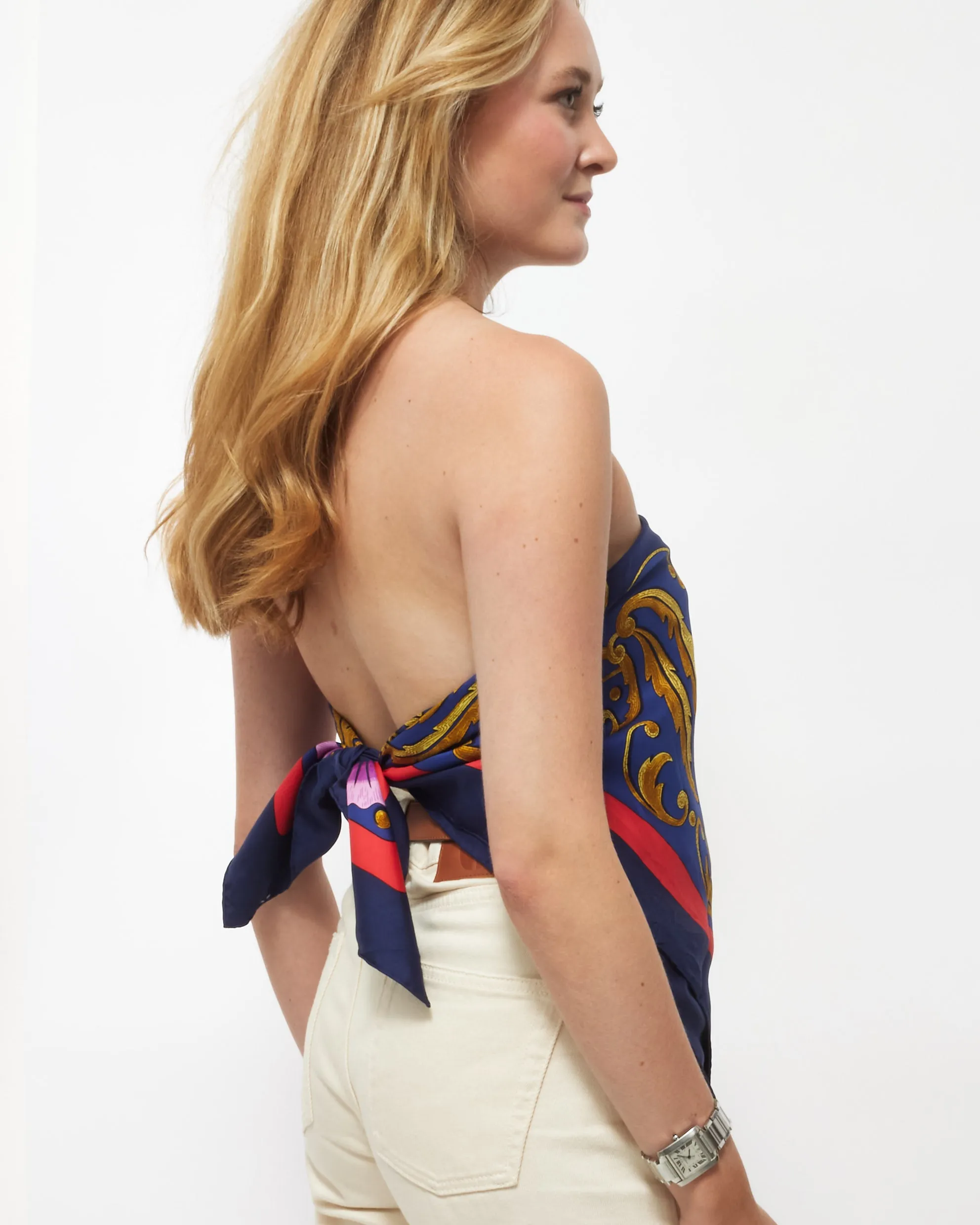Hermès Navy Blue & Red "Cheval Turc" Silk Scarf