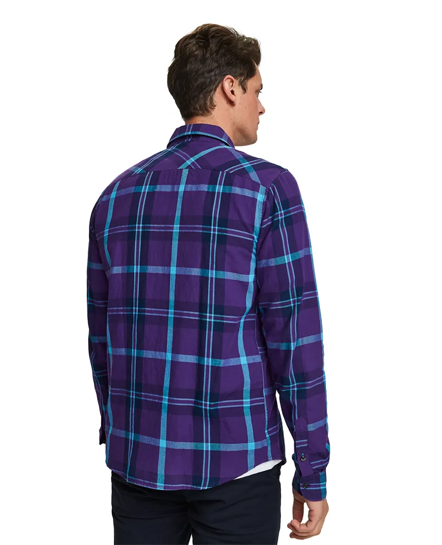 Herringbone plaid shirt Regular fit Purple Blue