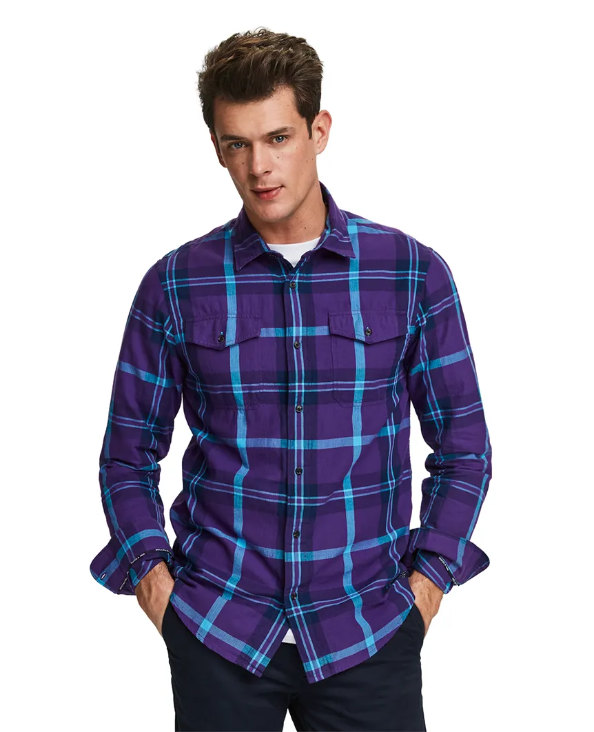 Herringbone plaid shirt Regular fit Purple Blue