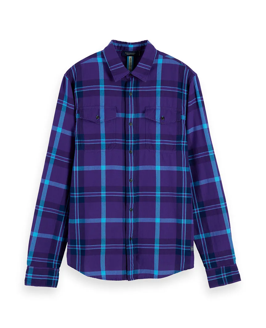 Herringbone plaid shirt Regular fit Purple Blue