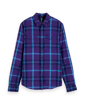 Herringbone plaid shirt Regular fit Purple Blue
