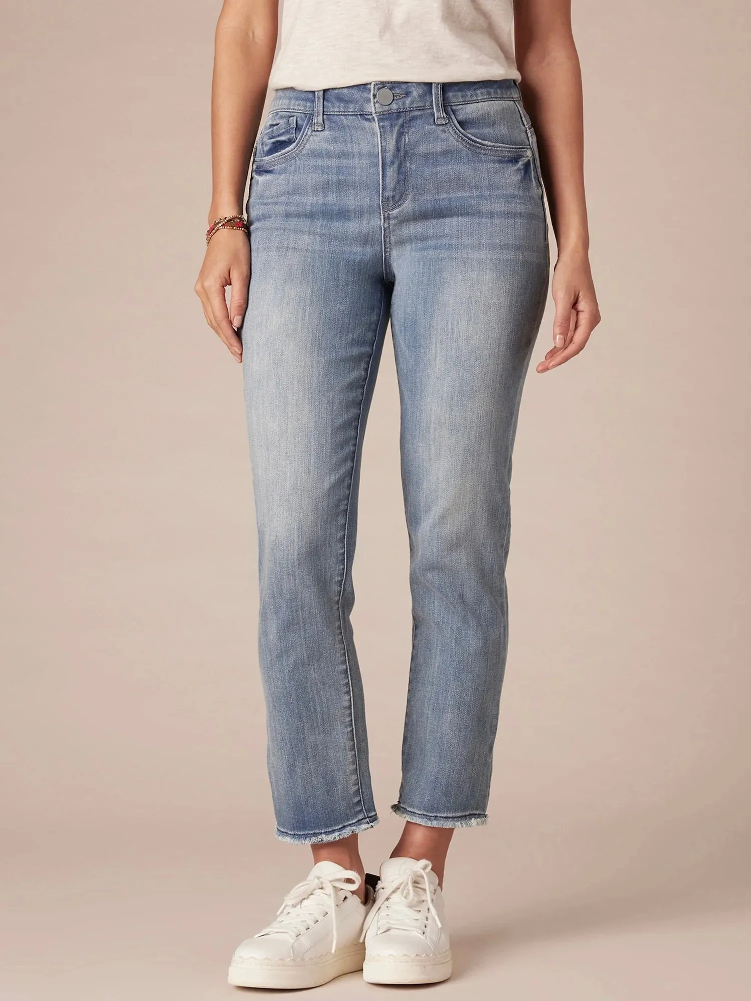 High Rise Slim Straight Jean - Mid Blue Denim