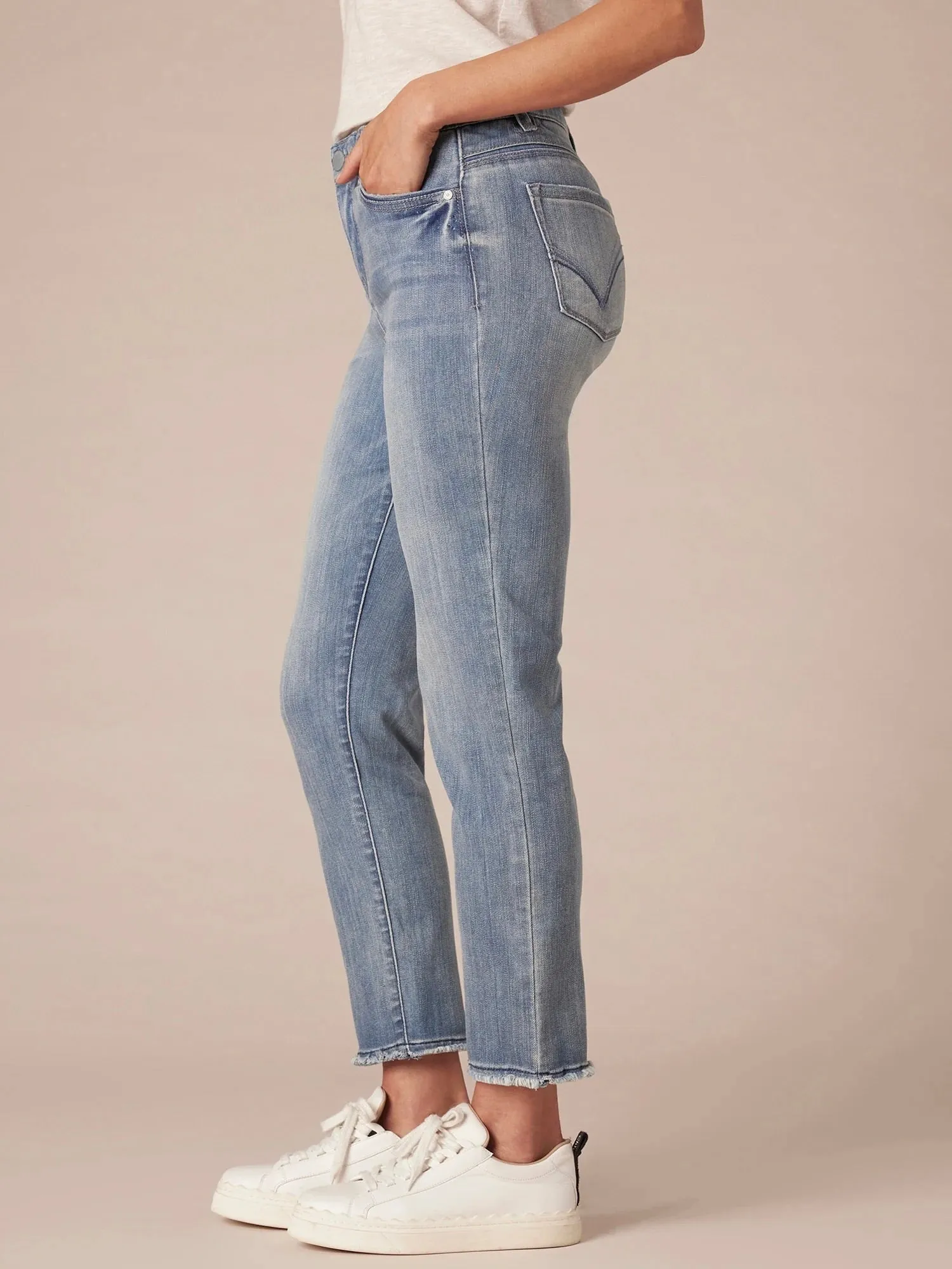 High Rise Slim Straight Jean - Mid Blue Denim
