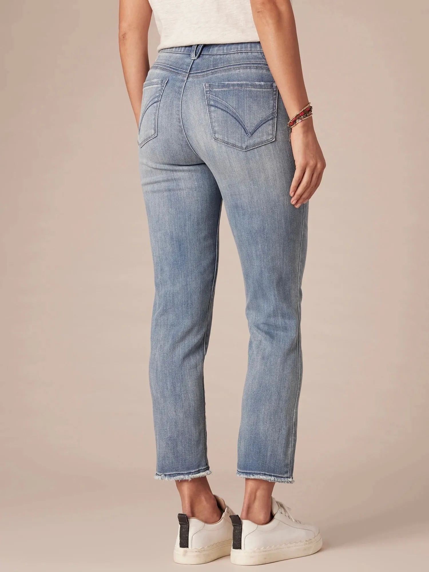 High Rise Slim Straight Jean - Mid Blue Denim