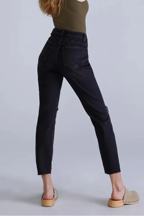 High Rise Straight Leg Black Jeans