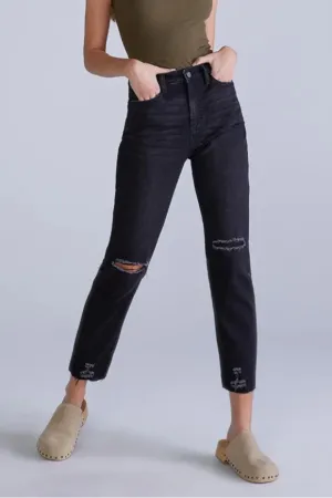 High Rise Straight Leg Black Jeans