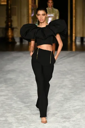 High Waisted Zipper Detail Straight Leg Trouser