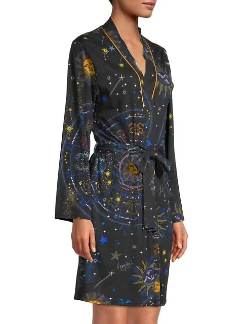 Johnny Was Celestine Sleepwear Sleep Robe Black Home Loungewear Sun Stars NEW
