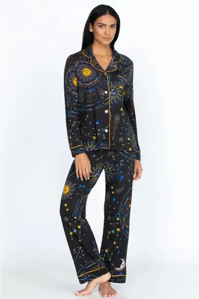 Johnny Was Celestine Sleepwear Sleep Robe Black Home Loungewear Sun Stars NEW