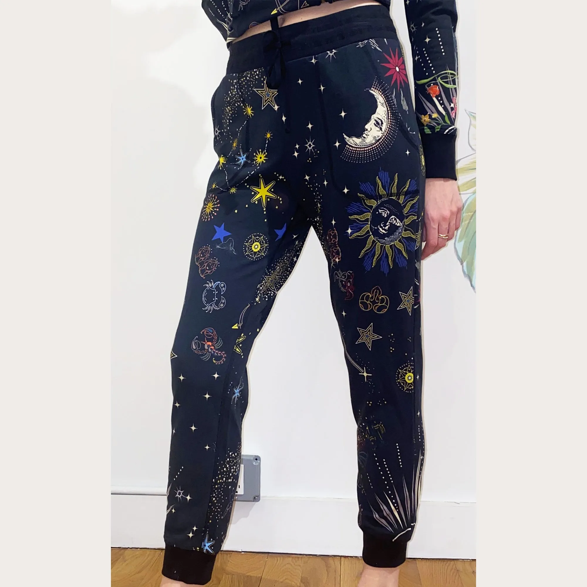 Johnny Was Celestine Sleepwear Sleep Robe Black Home Loungewear Sun Stars NEW