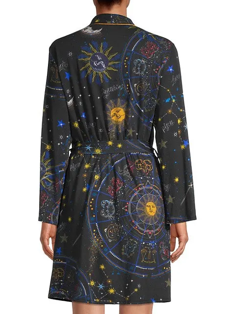 Johnny Was Celestine Sleepwear Sleep Robe Black Home Loungewear Sun Stars NEW