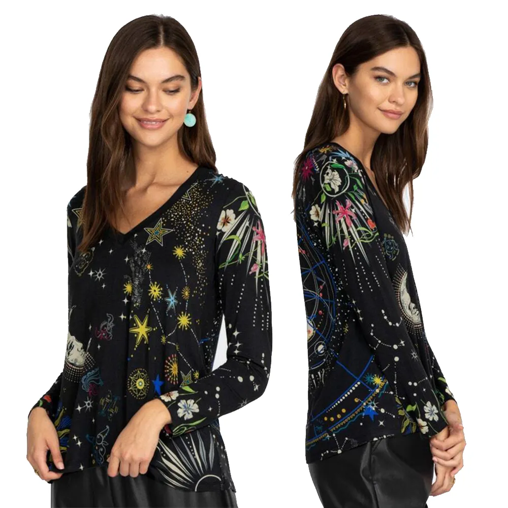 Johnny Was Celestine Sleepwear Sleep Robe Black Home Loungewear Sun Stars NEW