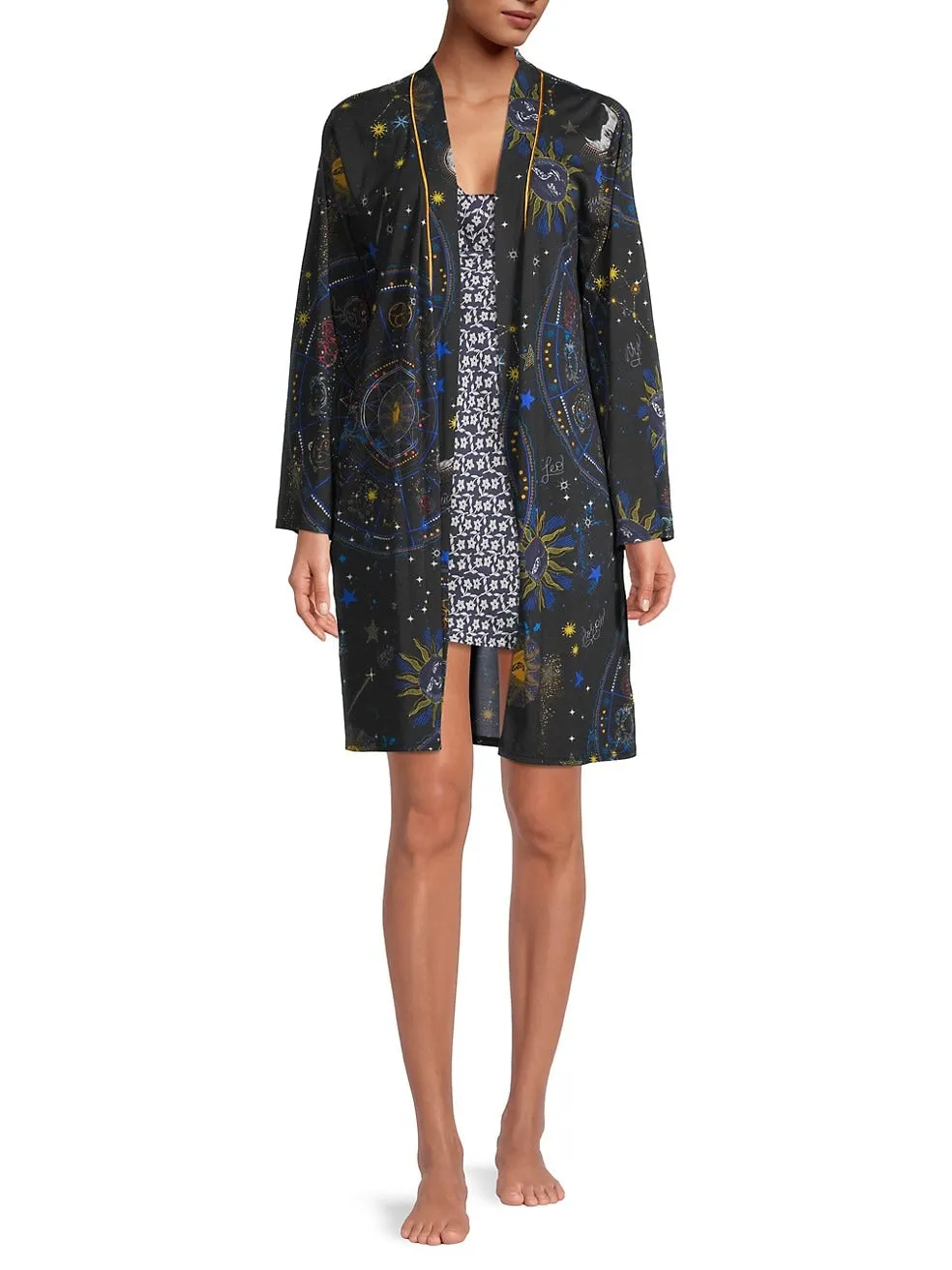 Johnny Was Celestine Sleepwear Sleep Robe Black Home Loungewear Sun Stars NEW