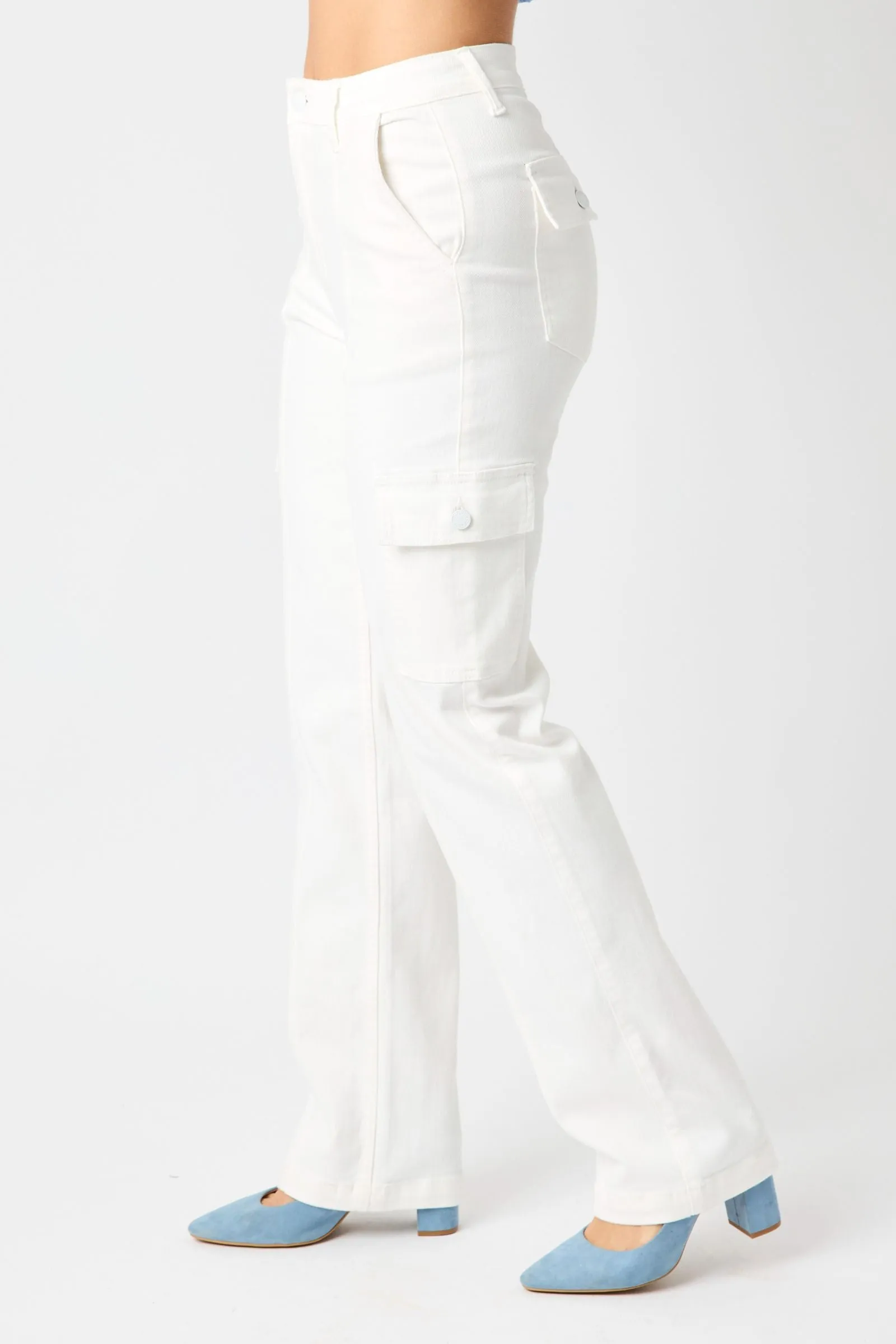Judy Blue High Waist Cargo Pants in White