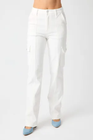 Judy Blue High Waist Cargo Pants in White