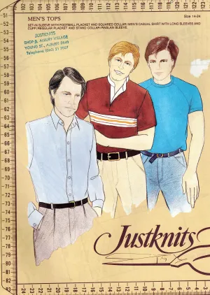 Justknits Mens Stretch Raglan Sleeve T Shirt & Polo Rugby Tops 1980s Vintage Sewing Pattern Size 14 - 24 UNCUT Factory Folded