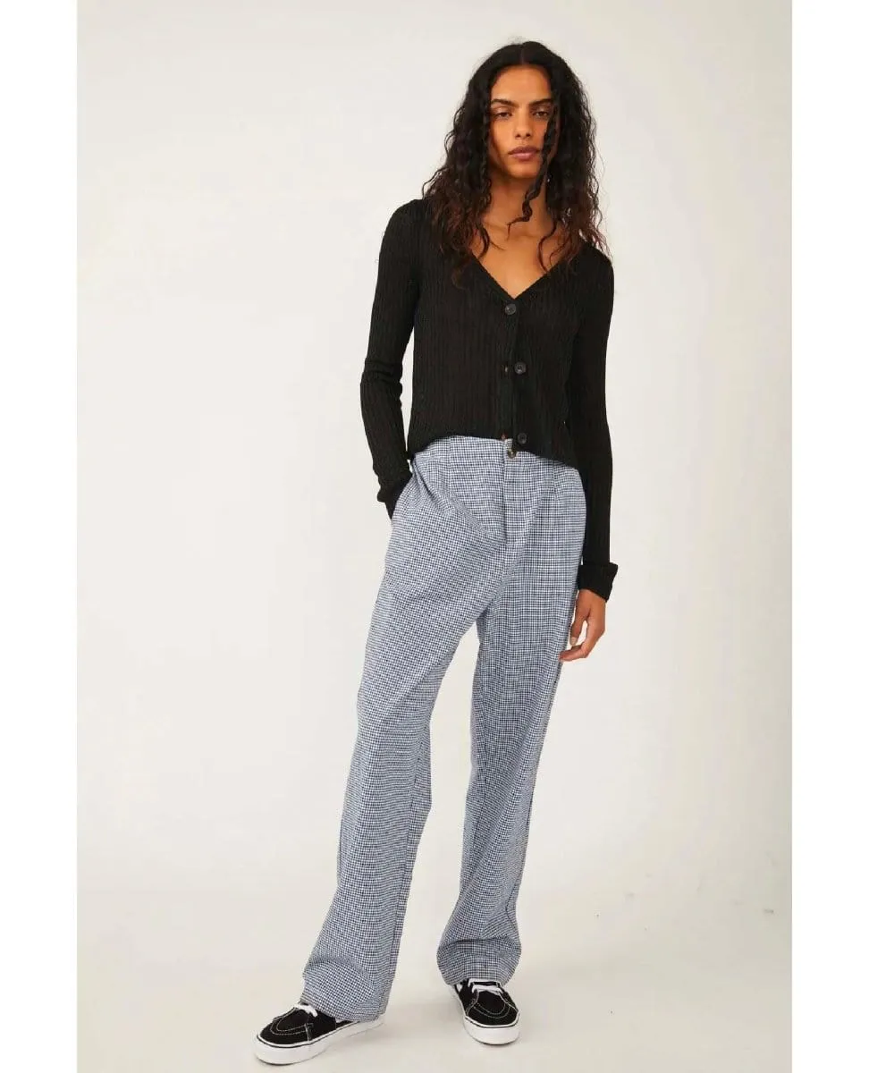 Kate Plaid Straight Leg Navy