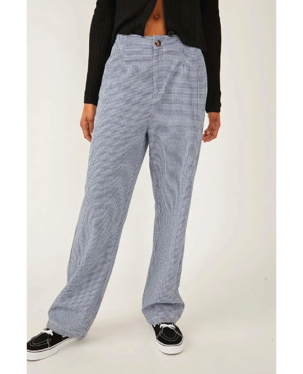 Kate Plaid Straight Leg Navy