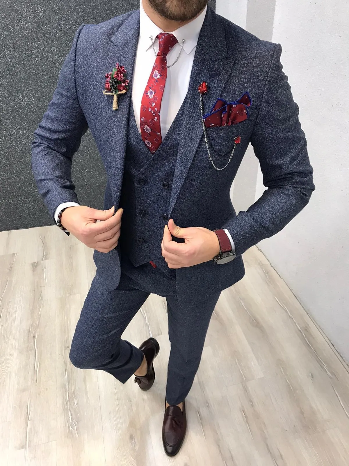 Kenzie Navy Blue Slim Fit Wool Suit - Elegance Meets Versatility