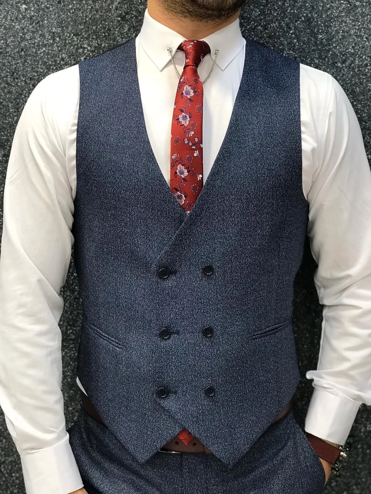 Kenzie Navy Blue Slim Fit Wool Suit - Elegance Meets Versatility