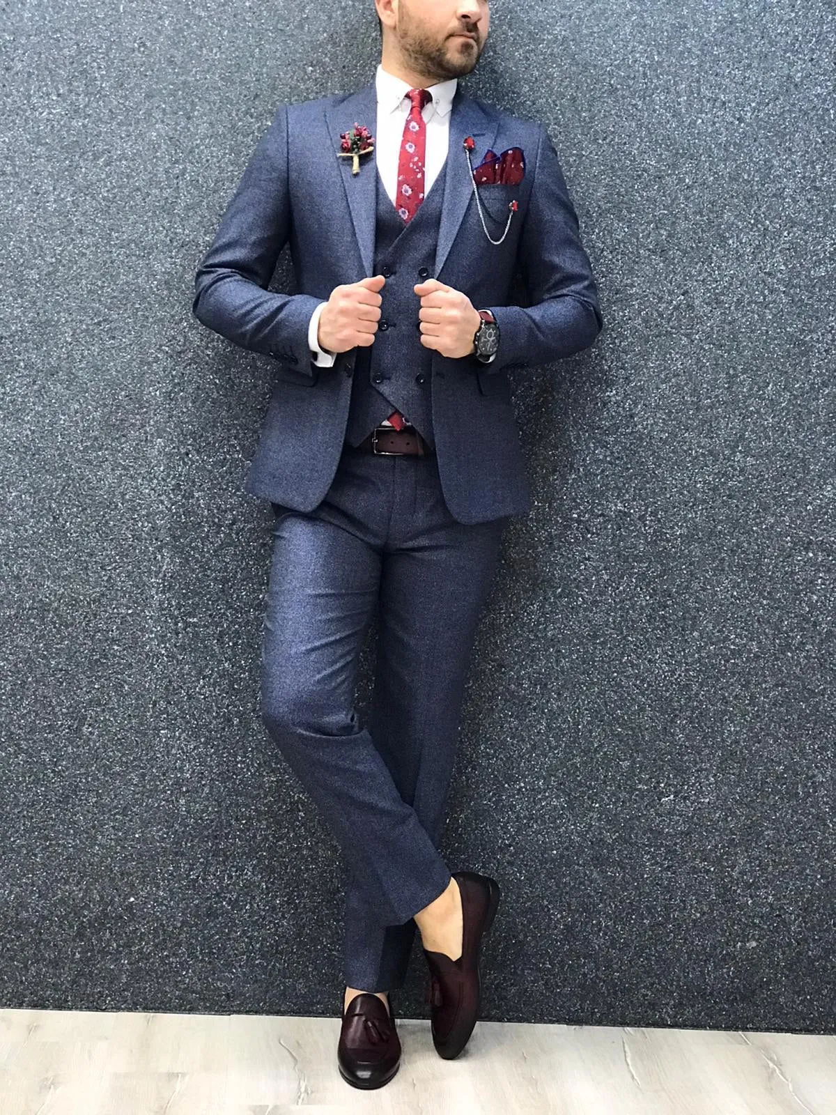 Kenzie Navy Blue Slim Fit Wool Suit - Elegance Meets Versatility