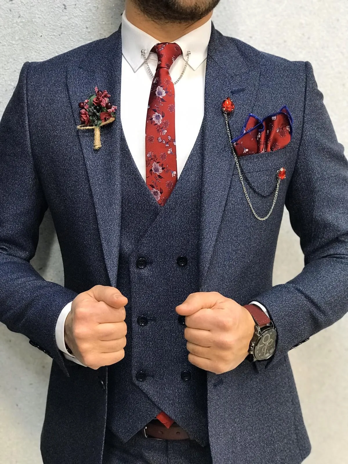 Kenzie Navy Blue Slim Fit Wool Suit - Elegance Meets Versatility