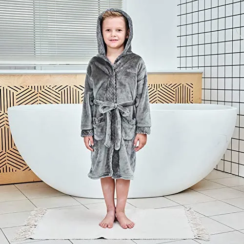 Kids Soft Hooded Flannel Robe with Sleep Mask