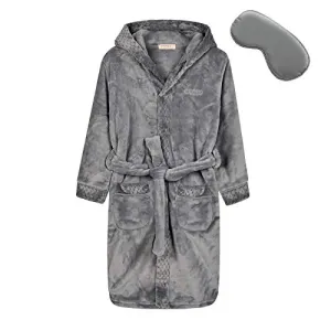 Kids Soft Hooded Flannel Robe with Sleep Mask