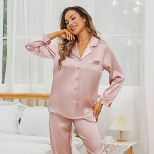 Kvinnor Long Silk Pyjamas Set Classic Luxury Silk Sleepwear