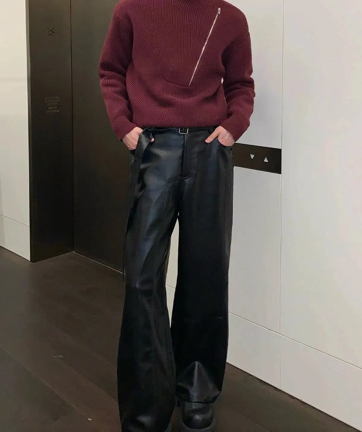 Lace-up Straight-leg Leather Pants