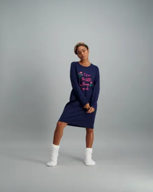 Ladies Long Sleeve Basic Sleepshirt - Blue