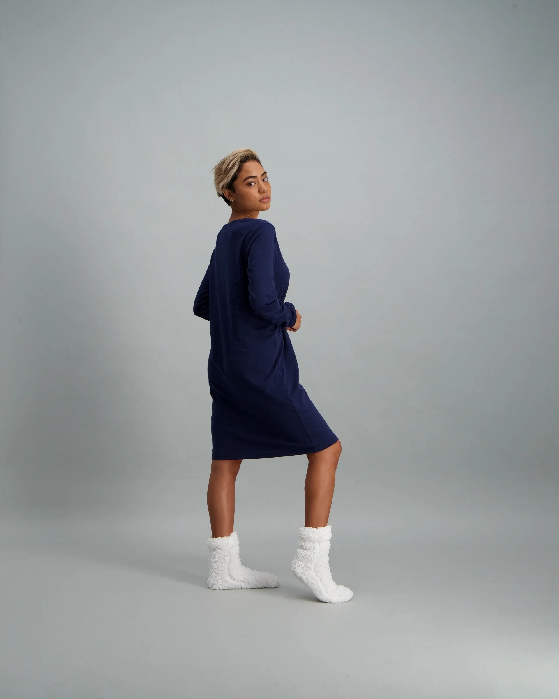 Ladies Long Sleeve Basic Sleepshirt - Blue