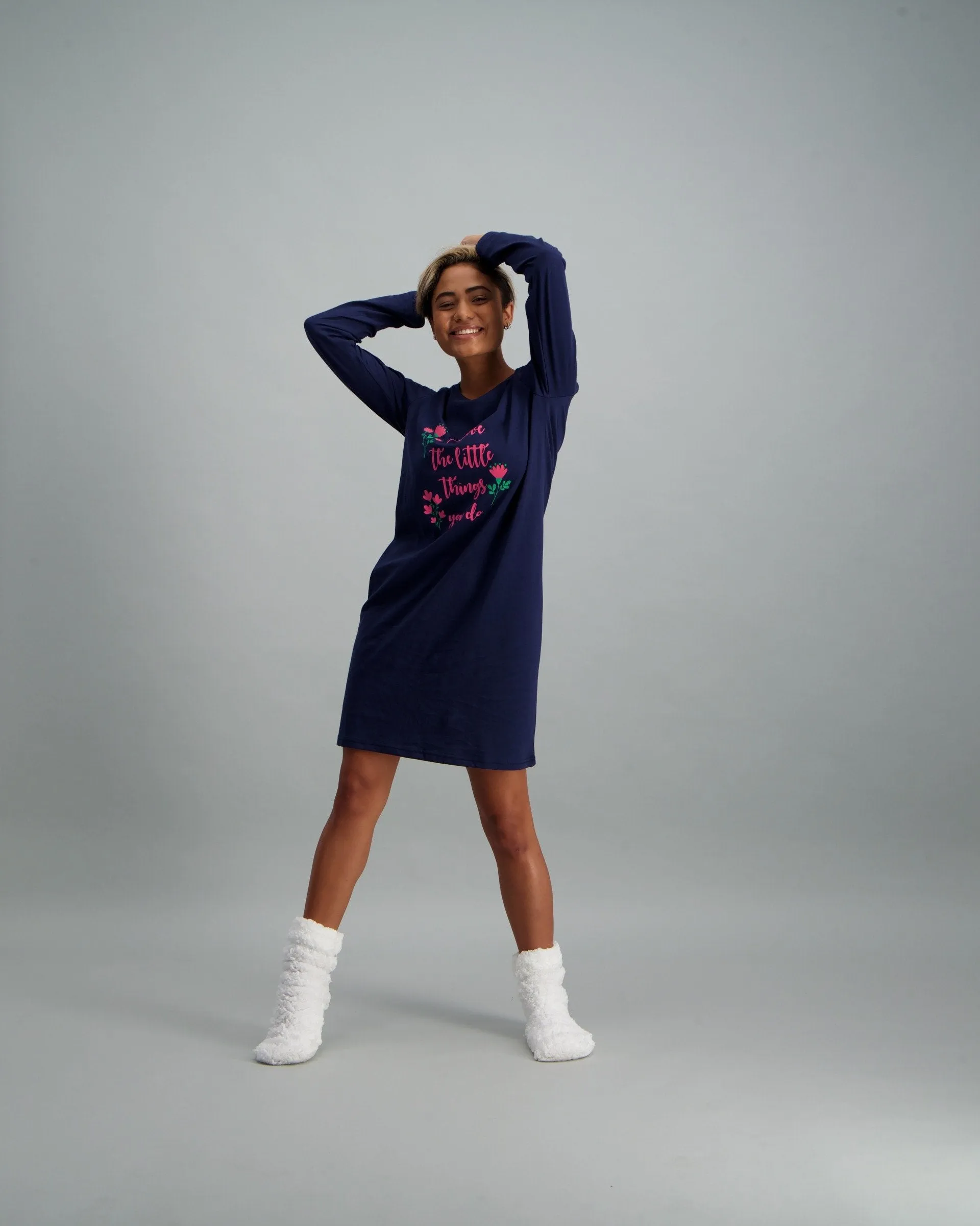 Ladies Long Sleeve Basic Sleepshirt - Blue