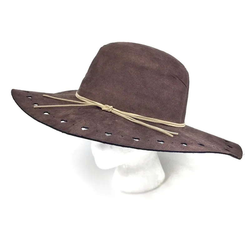 Ladies Wide Brim Faux Suede - O/S