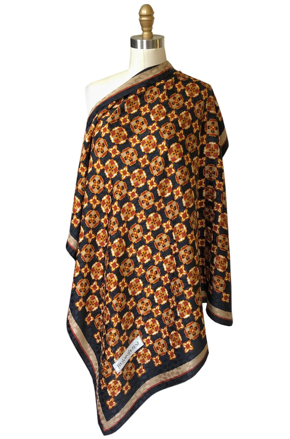 Large 1970s Yves Saint Laurent Geometric Print Silk Scarf
