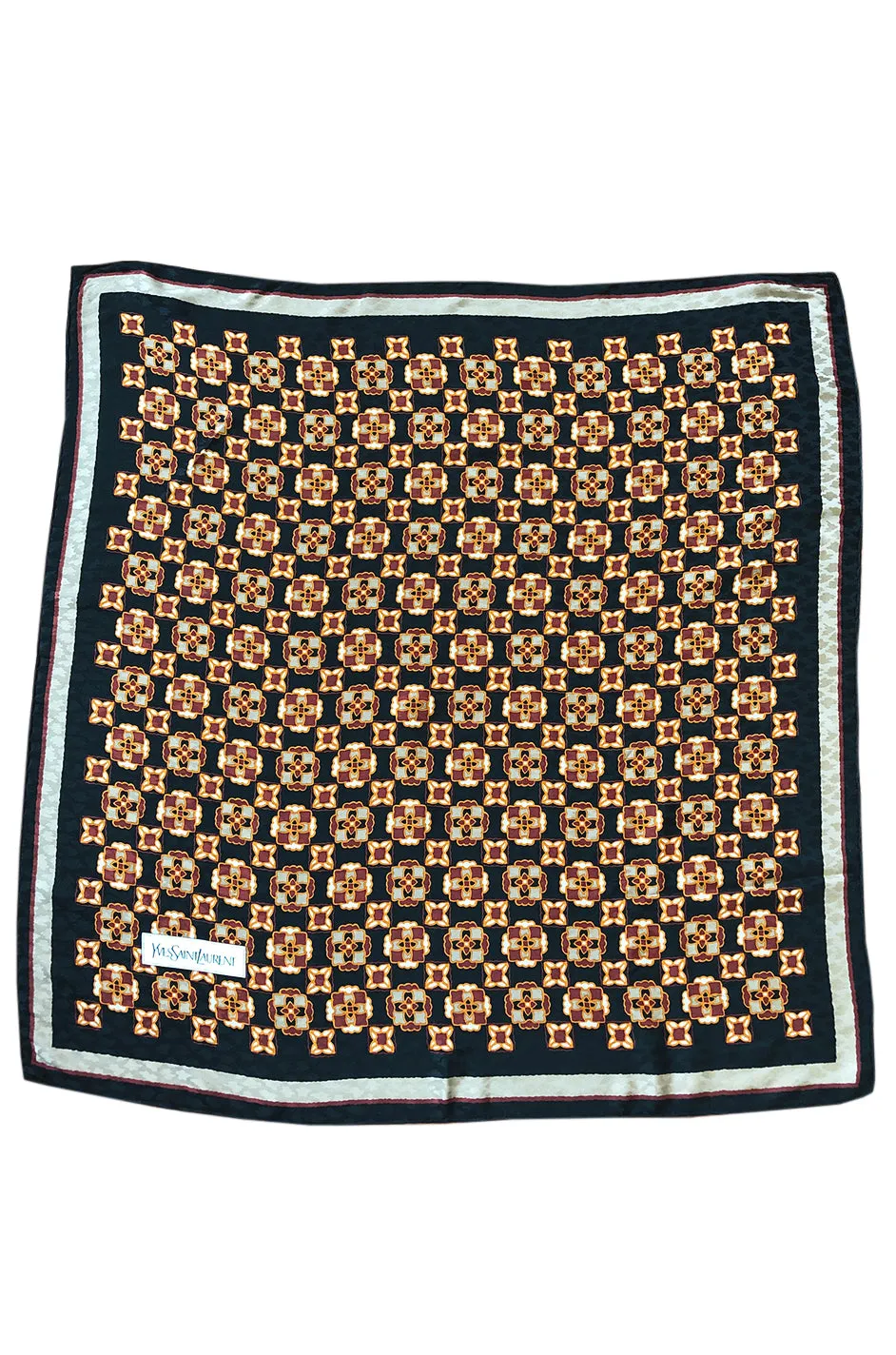 Large 1970s Yves Saint Laurent Geometric Print Silk Scarf