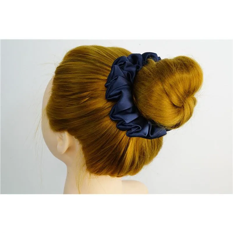 Large Fluffy Silk Scrunchies Dark Blue