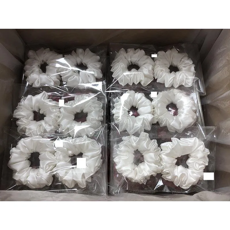 Large Fluffy Silk Scrunchies Dark Blue