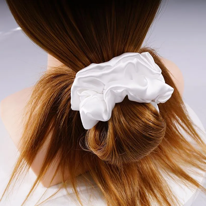 Large Silk Scrunchie Fluffy - White
