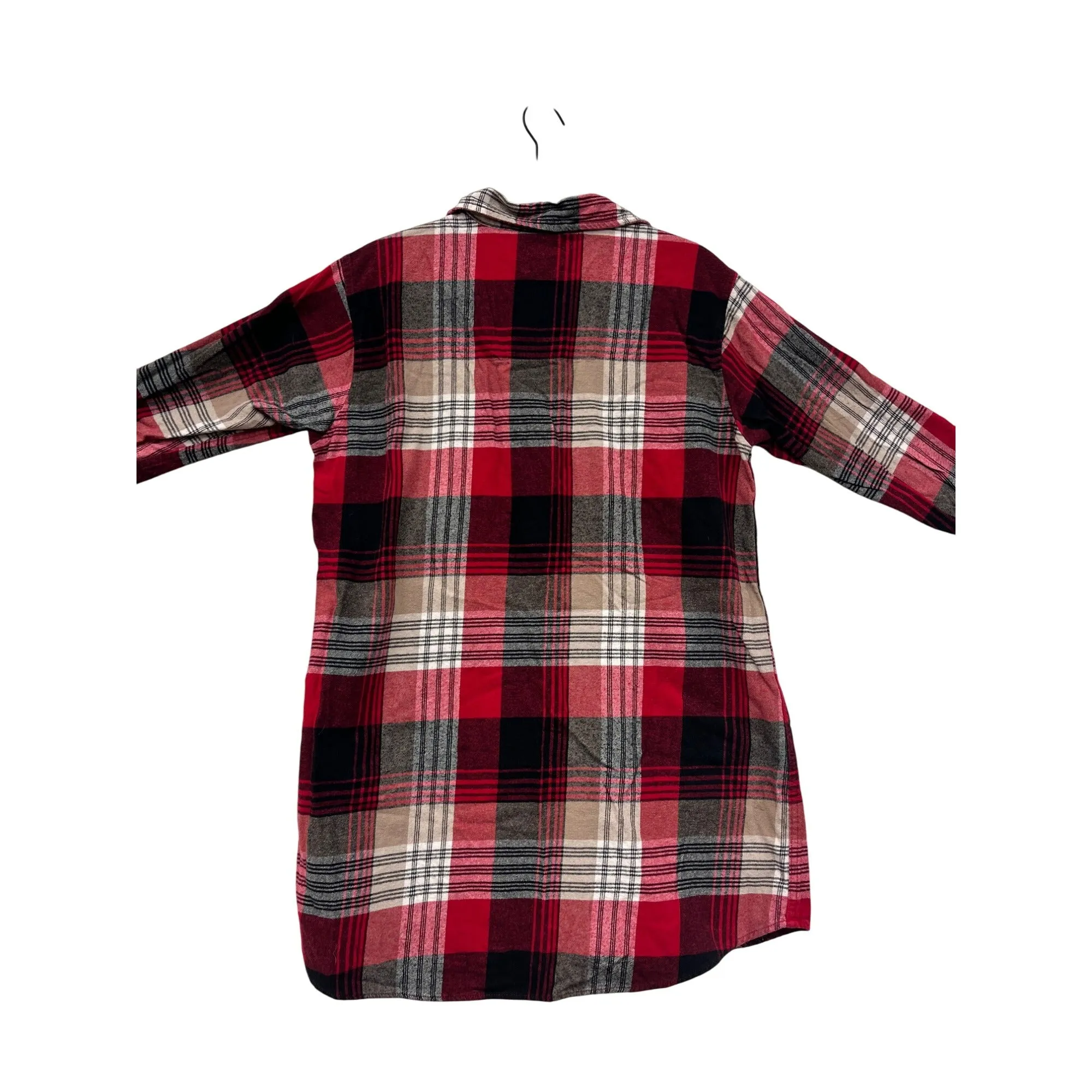 Lazy One Womens Red Plaid Flannel Nightshirt With Moose Pocket Embroidery #6083