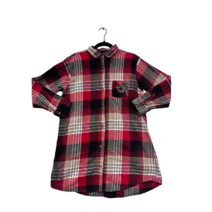 Lazy One Womens Red Plaid Flannel Nightshirt With Moose Pocket Embroidery #6083